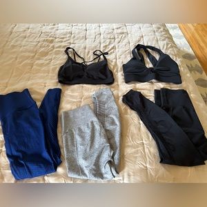 Fabletics Athleisure Bundle- 3 Pair Leggings, 2 Sportsbras- Size S